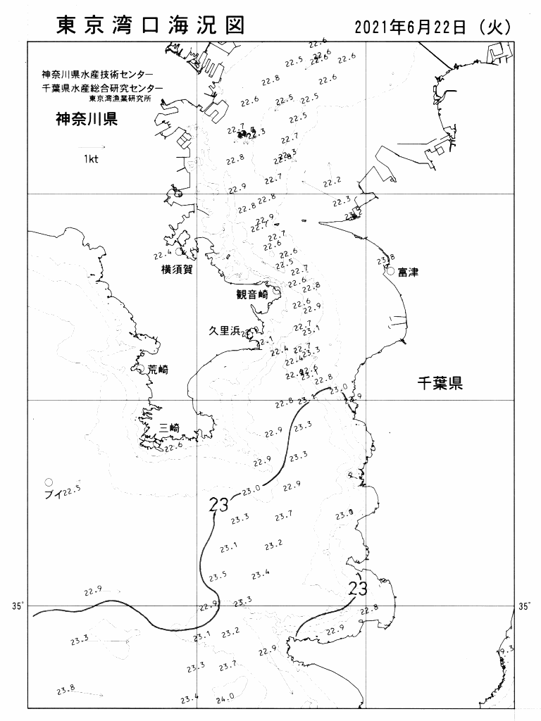 海況図, 東京湾口海況図 検索結果, (水温分布 等を図示)