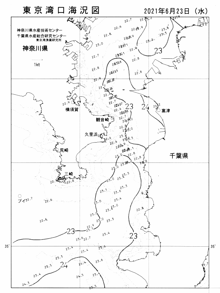 海況図, 東京湾口海況図 検索結果, (水温分布 等を図示)