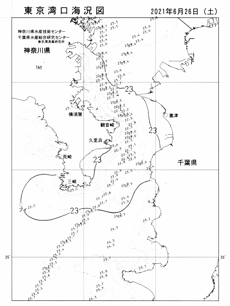 海況図, 東京湾口海況図 検索結果, (水温分布 等を図示)