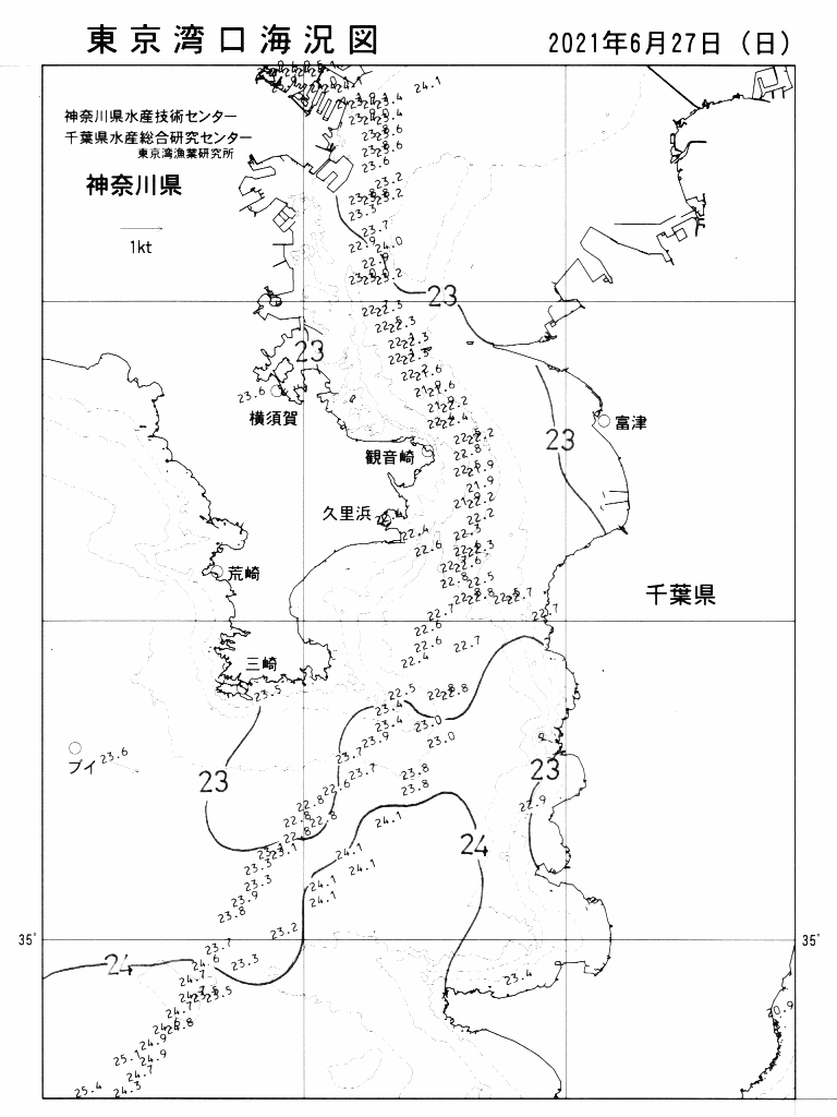 海況図, 東京湾口海況図 検索結果, (水温分布 等を図示)