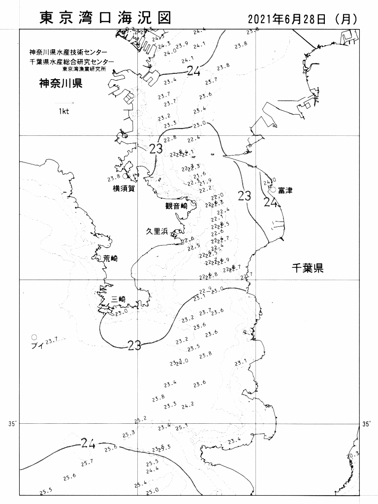 海況図, 東京湾口海況図 検索結果, (水温分布 等を図示)