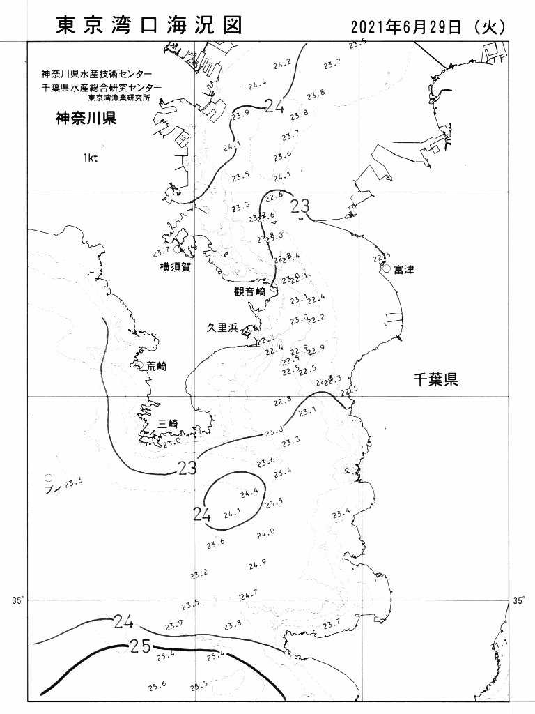 海況図, 東京湾口海況図 検索結果, (水温分布 等を図示)