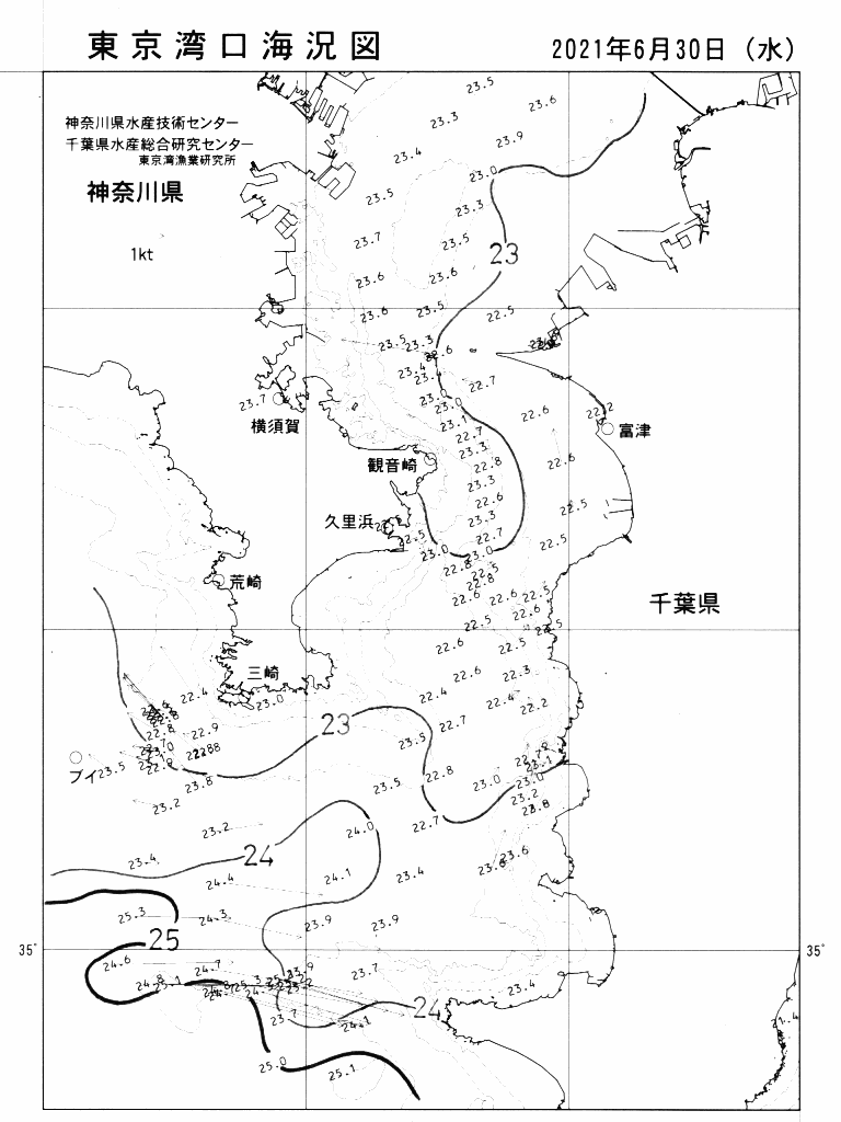 海況図, 東京湾口海況図 検索結果, (水温分布 等を図示)