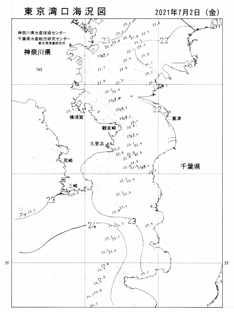 海況図, 東京湾口海況図 検索結果, (水温分布 等を図示)