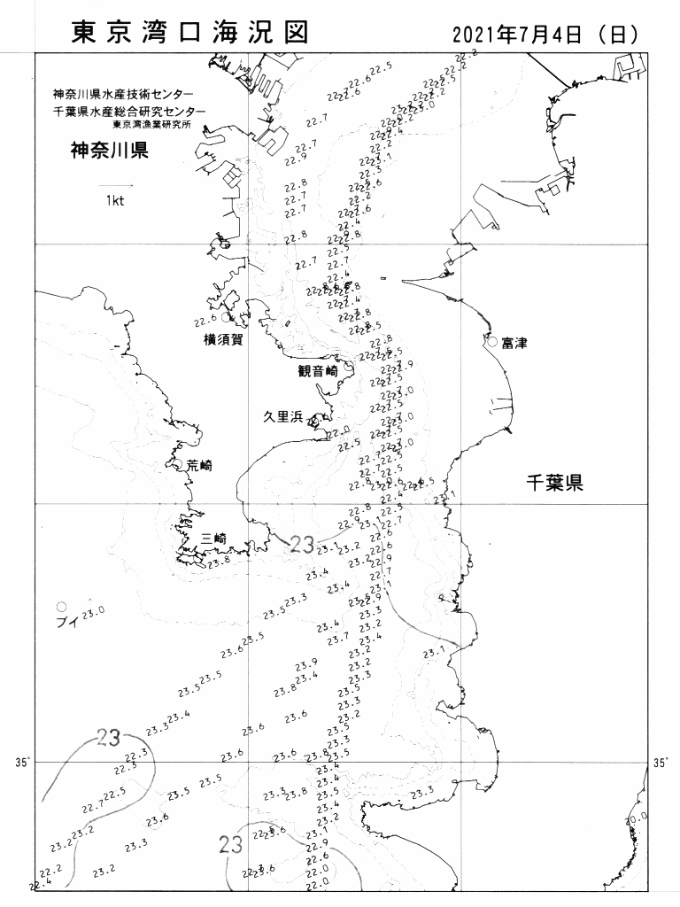 海況図, 東京湾口海況図 検索結果, (水温分布 等を図示)