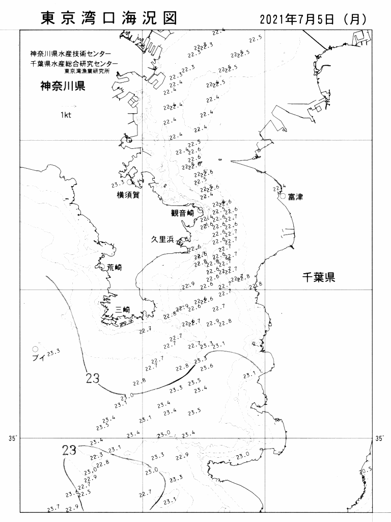 海況図, 東京湾口海況図 検索結果, (水温分布 等を図示)