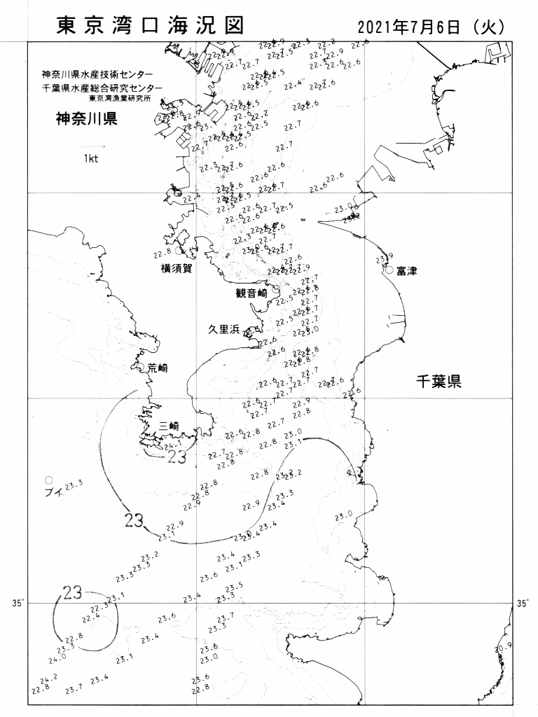 海況図, 東京湾口海況図 検索結果, (水温分布 等を図示)