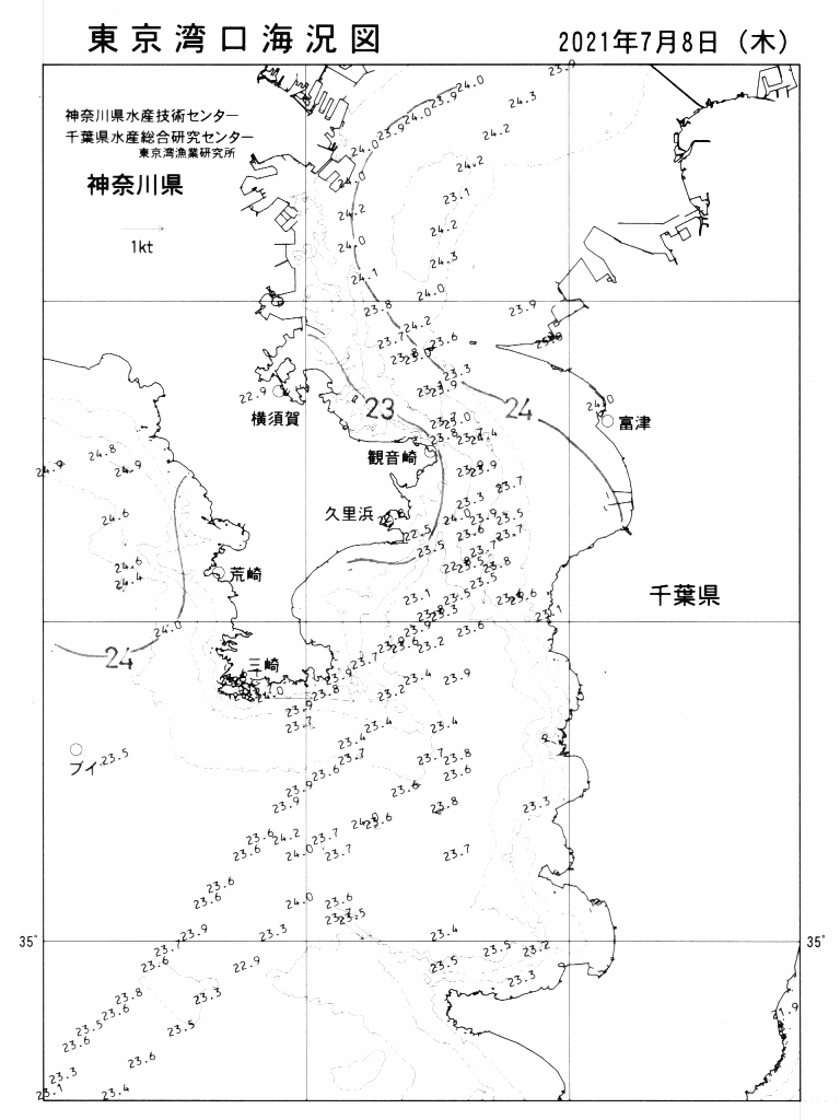 海況図, 東京湾口海況図 検索結果, (水温分布 等を図示)
