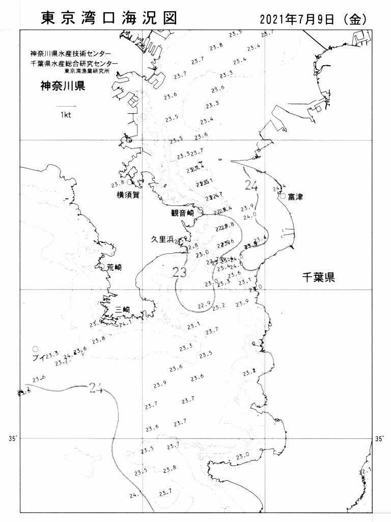 海況図, 東京湾口海況図 検索結果, (水温分布 等を図示)