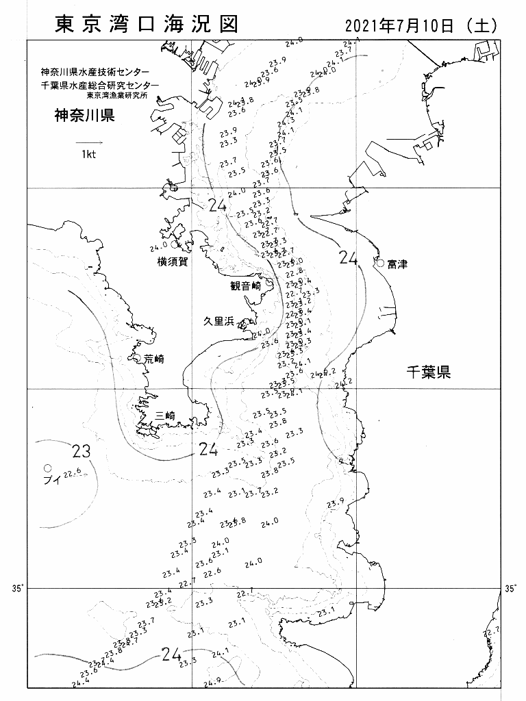 海況図, 東京湾口海況図 検索結果, (水温分布 等を図示)