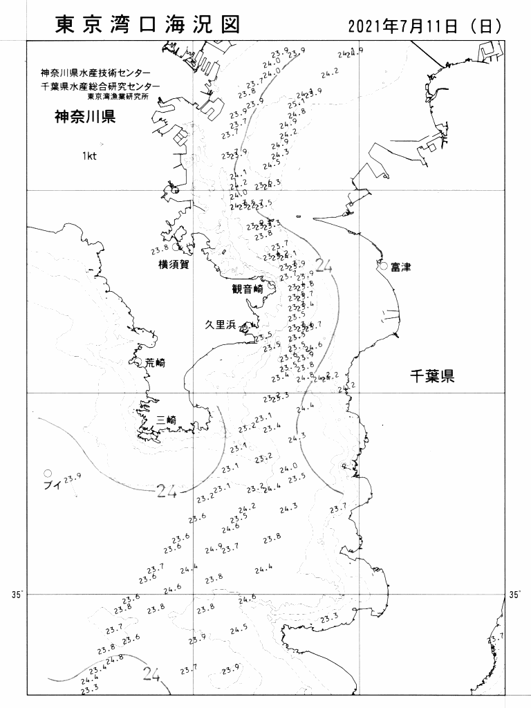 海況図, 東京湾口海況図 検索結果, (水温分布 等を図示)
