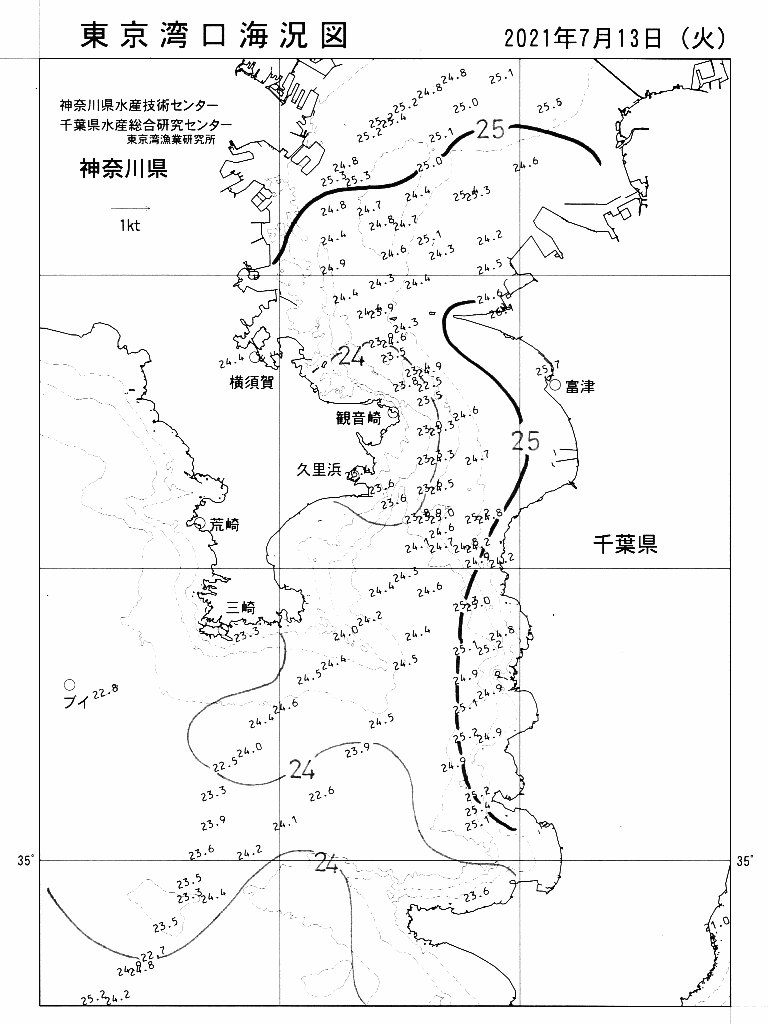 海況図, 東京湾口海況図 検索結果, (水温分布 等を図示)