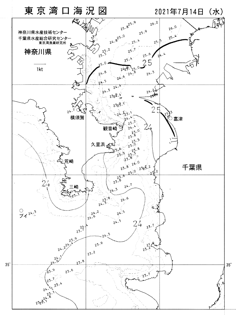 海況図, 東京湾口海況図 検索結果, (水温分布 等を図示)