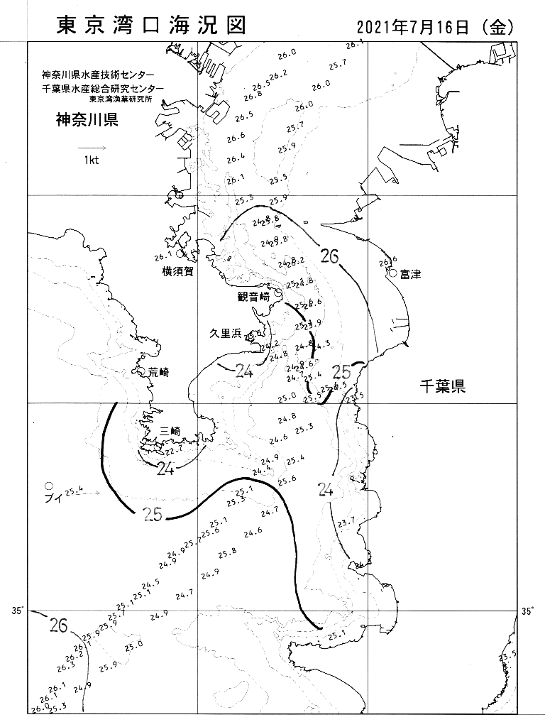 海況図, 東京湾口海況図 検索結果, (水温分布 等を図示)