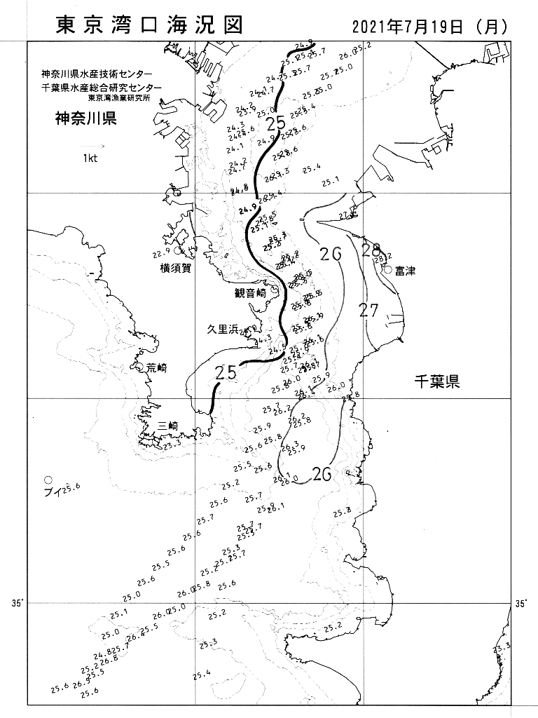 海況図, 東京湾口海況図 検索結果, (水温分布 等を図示)