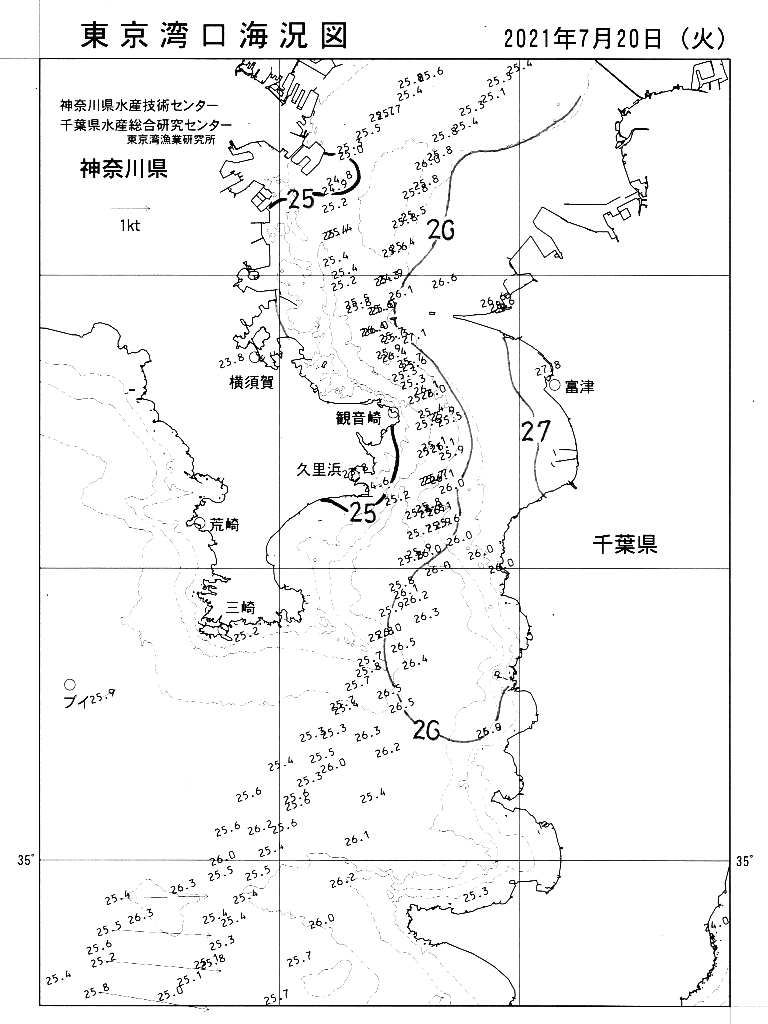海況図, 東京湾口海況図 検索結果, (水温分布 等を図示)