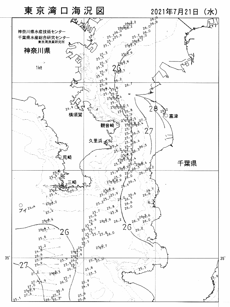 海況図, 東京湾口海況図 検索結果, (水温分布 等を図示)