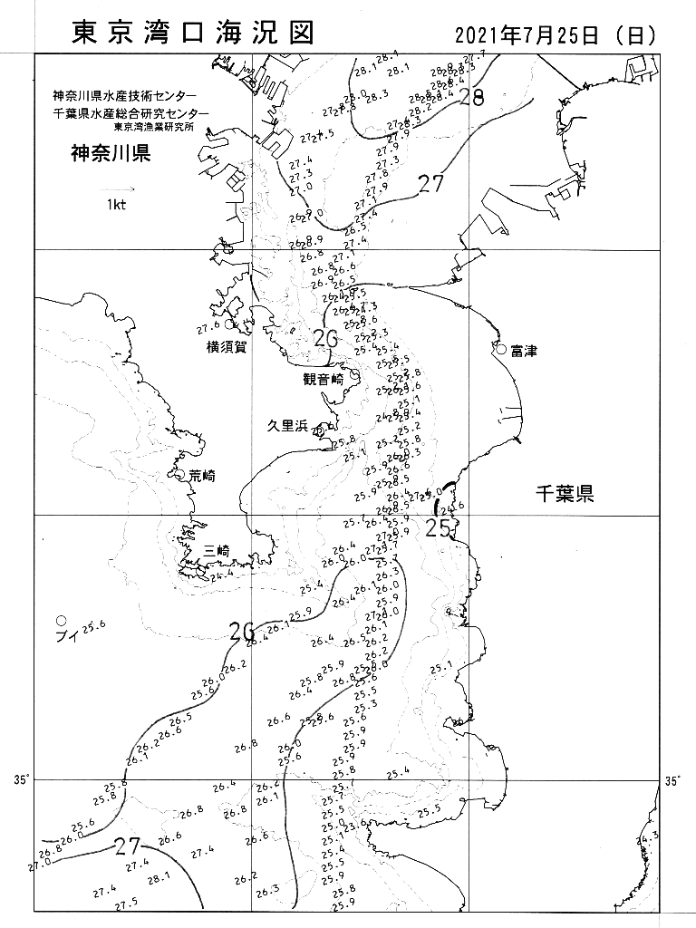 海況図, 東京湾口海況図 検索結果, (水温分布 等を図示)