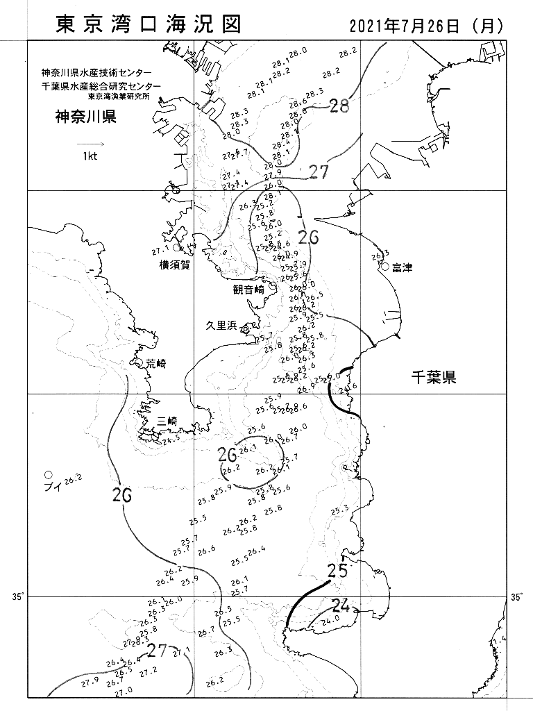 海況図, 東京湾口海況図 検索結果, (水温分布 等を図示)
