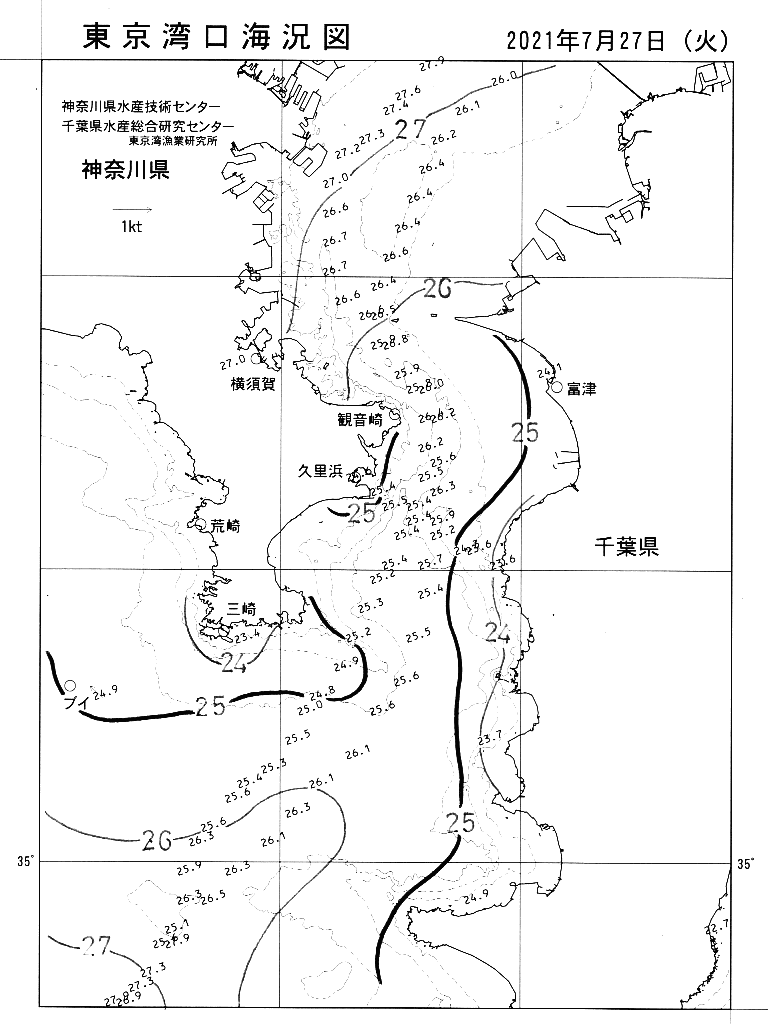 海況図, 東京湾口海況図 検索結果, (水温分布 等を図示)