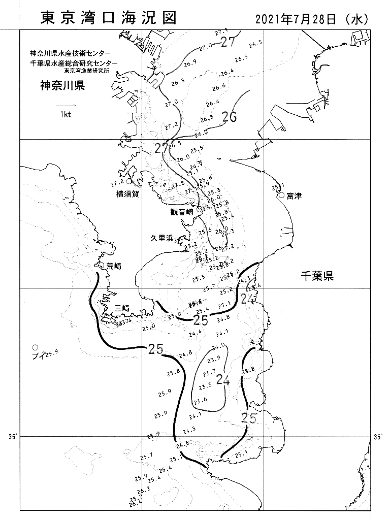 海況図, 東京湾口海況図 検索結果, (水温分布 等を図示)