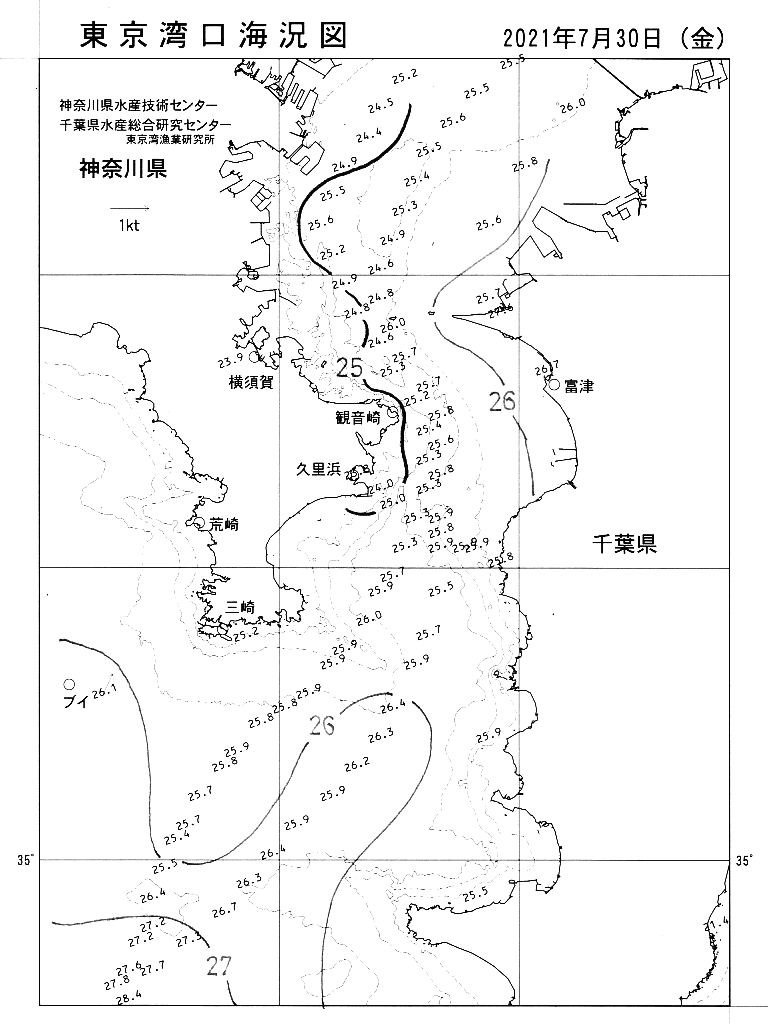 海況図, 東京湾口海況図 検索結果, (水温分布 等を図示)