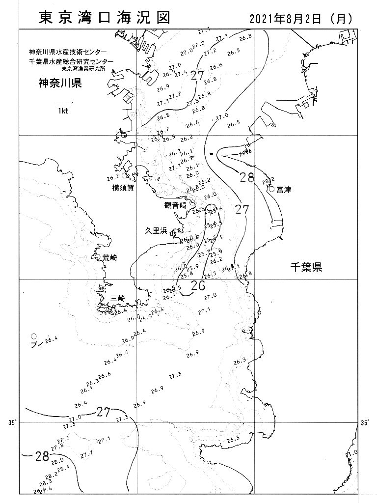 海況図, 東京湾口海況図 検索結果, (水温分布 等を図示)