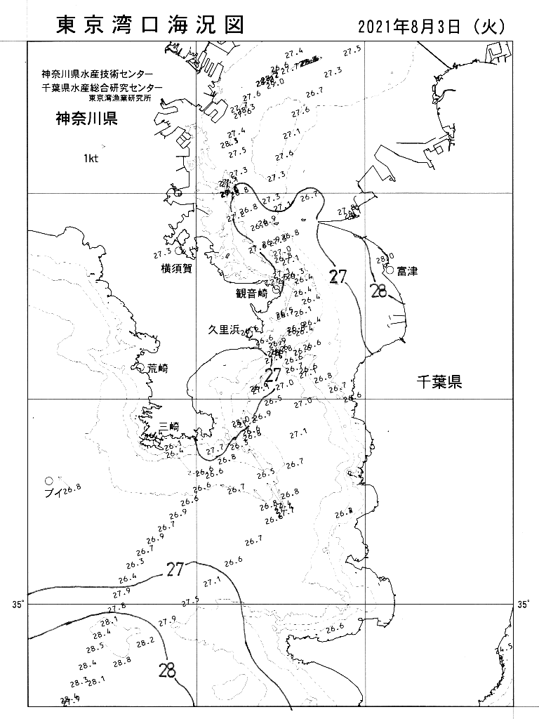 海況図, 東京湾口海況図 検索結果, (水温分布 等を図示)