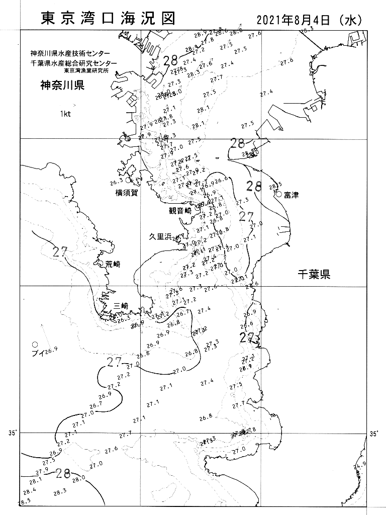海況図, 東京湾口海況図 検索結果, (水温分布 等を図示)