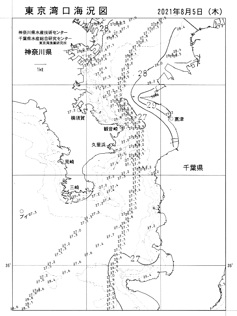 海況図, 東京湾口海況図 検索結果, (水温分布 等を図示)
