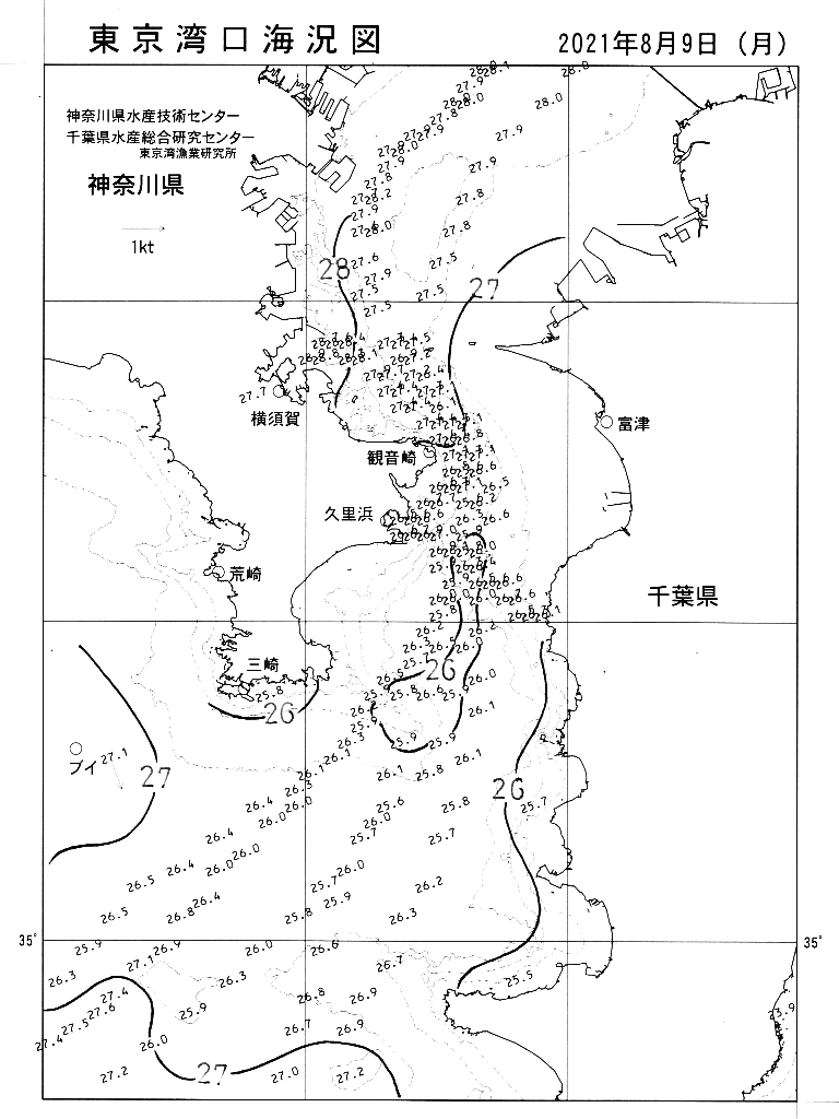 海況図, 東京湾口海況図 検索結果, (水温分布 等を図示)
