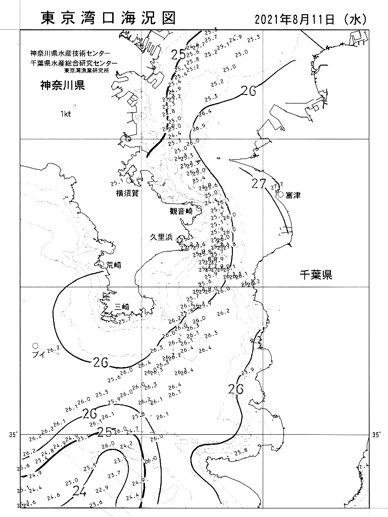 海況図, 東京湾口海況図 検索結果, (水温分布 等を図示)