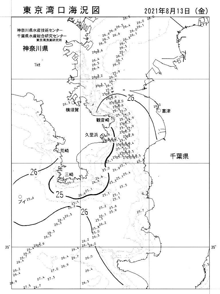 海況図, 東京湾口海況図 検索結果, (水温分布 等を図示)