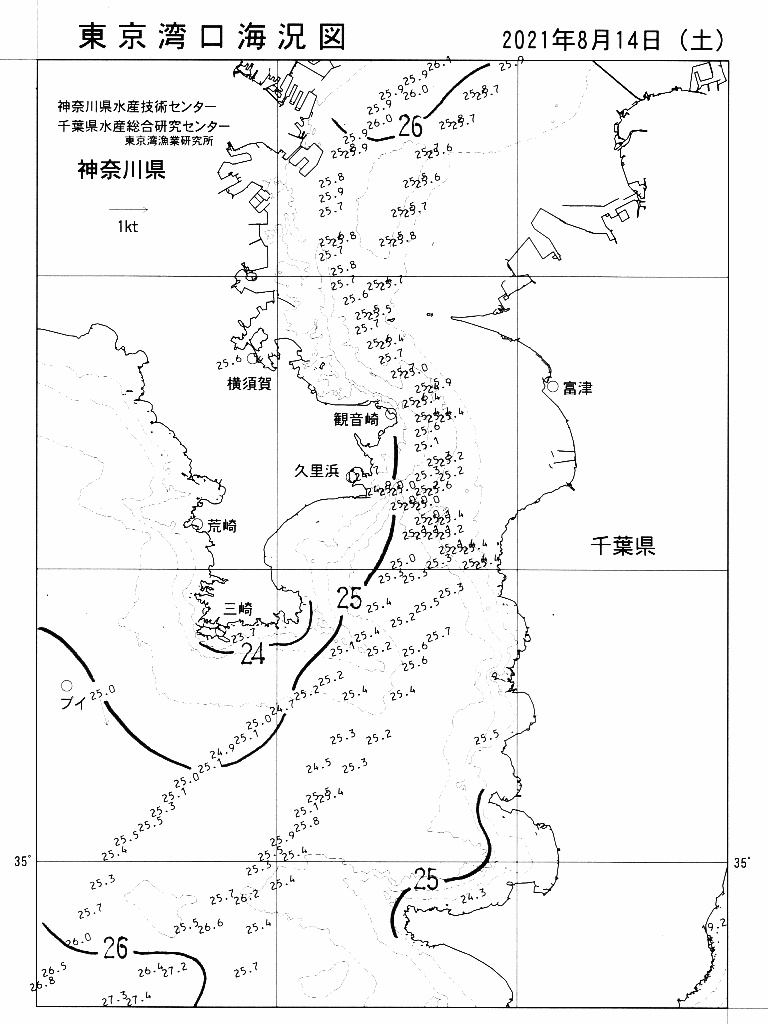 海況図, 東京湾口海況図 検索結果, (水温分布 等を図示)