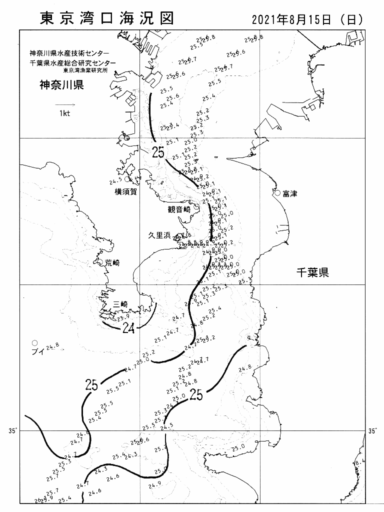 海況図, 東京湾口海況図 検索結果, (水温分布 等を図示)