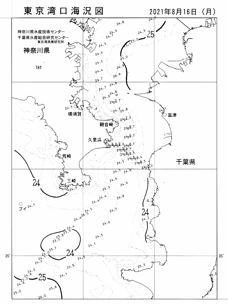 海況図, 東京湾口海況図 検索結果, (水温分布 等を図示)