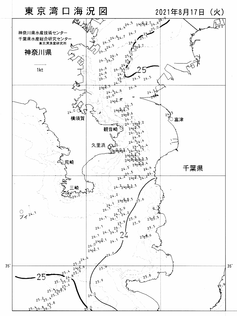 海況図, 東京湾口海況図 検索結果, (水温分布 等を図示)