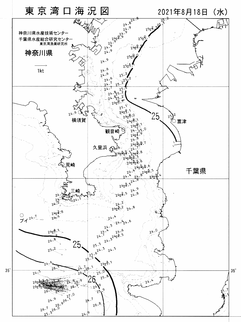海況図, 東京湾口海況図 検索結果, (水温分布 等を図示)