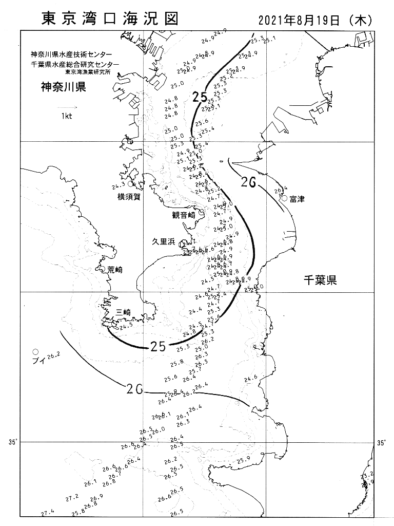 海況図, 東京湾口海況図 検索結果, (水温分布 等を図示)