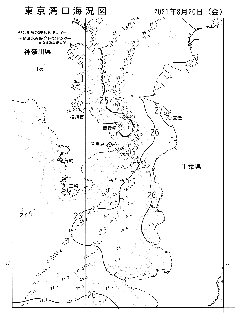 海況図, 東京湾口海況図 検索結果, (水温分布 等を図示)