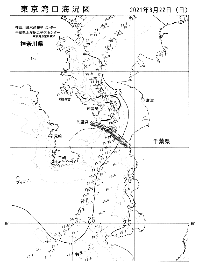 海況図, 東京湾口海況図 検索結果, (水温分布 等を図示)