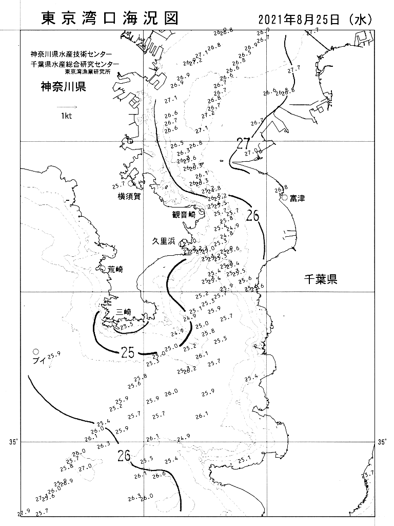 海況図, 東京湾口海況図 検索結果, (水温分布 等を図示)