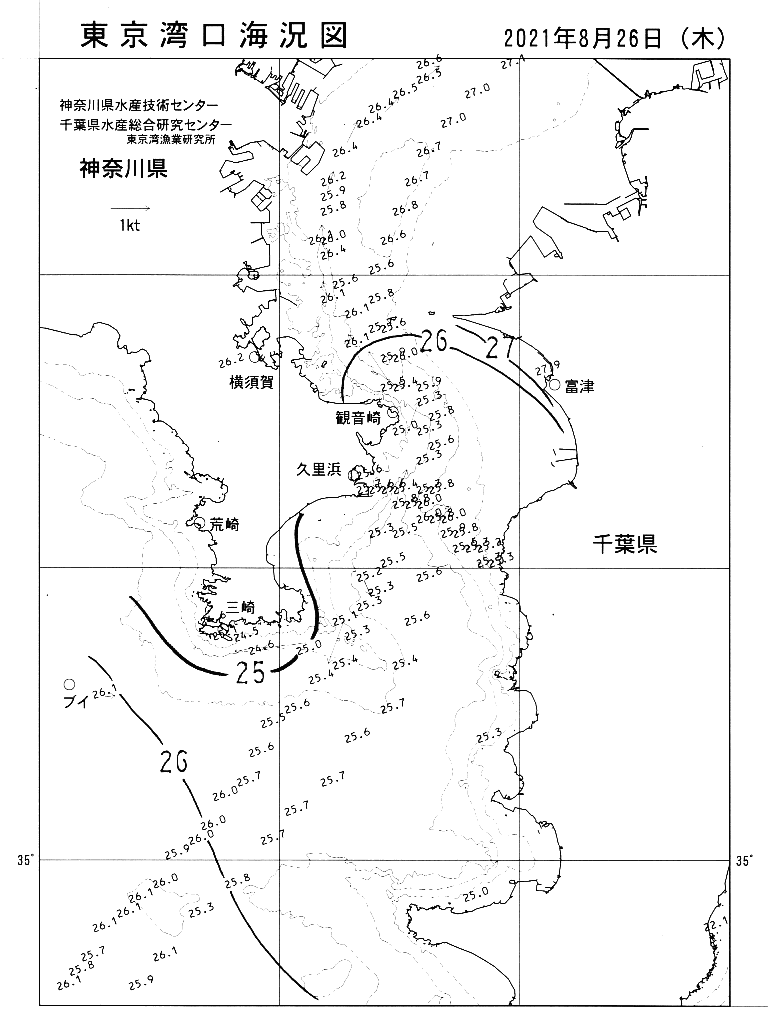 海況図, 東京湾口海況図 検索結果, (水温分布 等を図示)