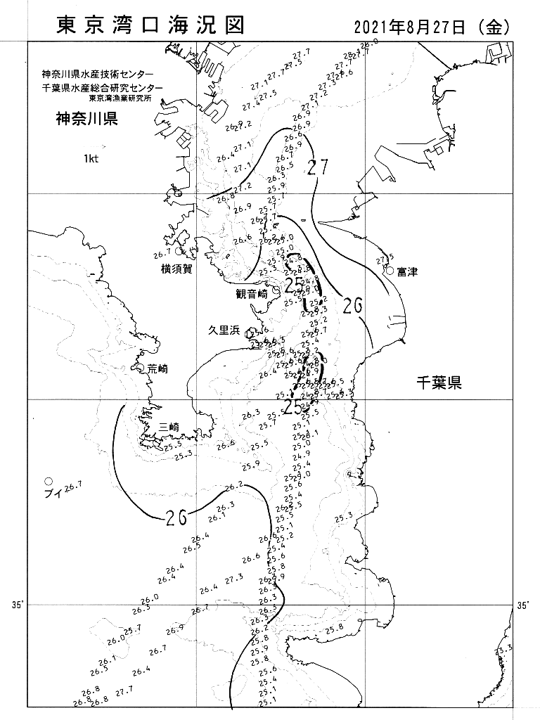 海況図, 東京湾口海況図 検索結果, (水温分布 等を図示)