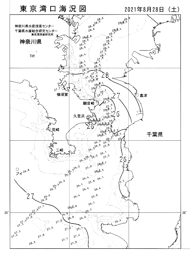 海況図, 東京湾口海況図 検索結果, (水温分布 等を図示)