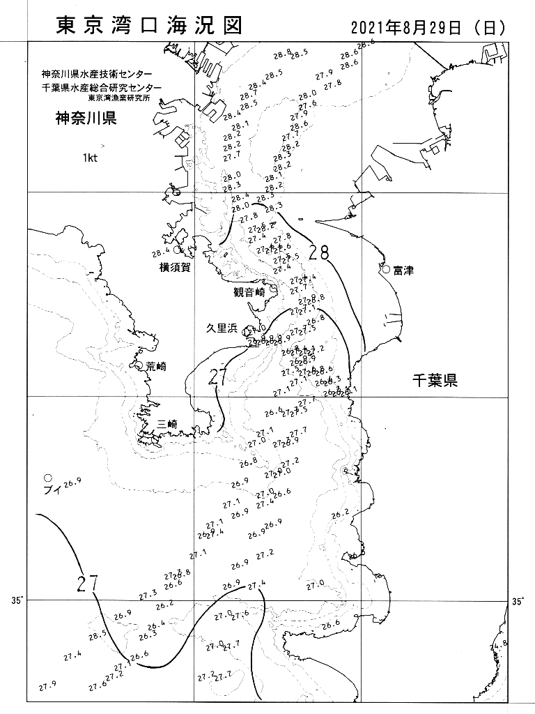 海況図, 東京湾口海況図 検索結果, (水温分布 等を図示)