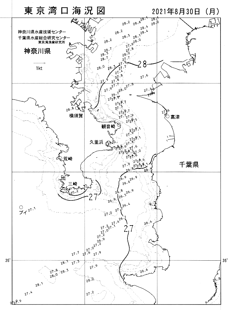 海況図, 東京湾口海況図 検索結果, (水温分布 等を図示)