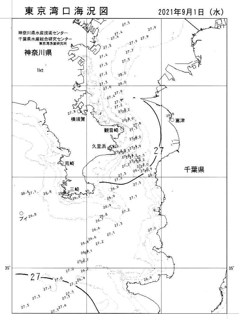 海況図, 東京湾口海況図 検索結果, (水温分布 等を図示)