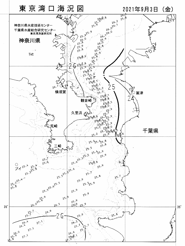 海況図, 東京湾口海況図 検索結果, (水温分布 等を図示)
