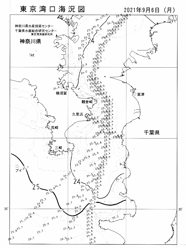 海況図, 東京湾口海況図 検索結果, (水温分布 等を図示)